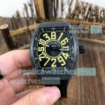 Swiss Grade Franck Muller Crazy Hours Black With Yellow Arabic Markers Dial Watch